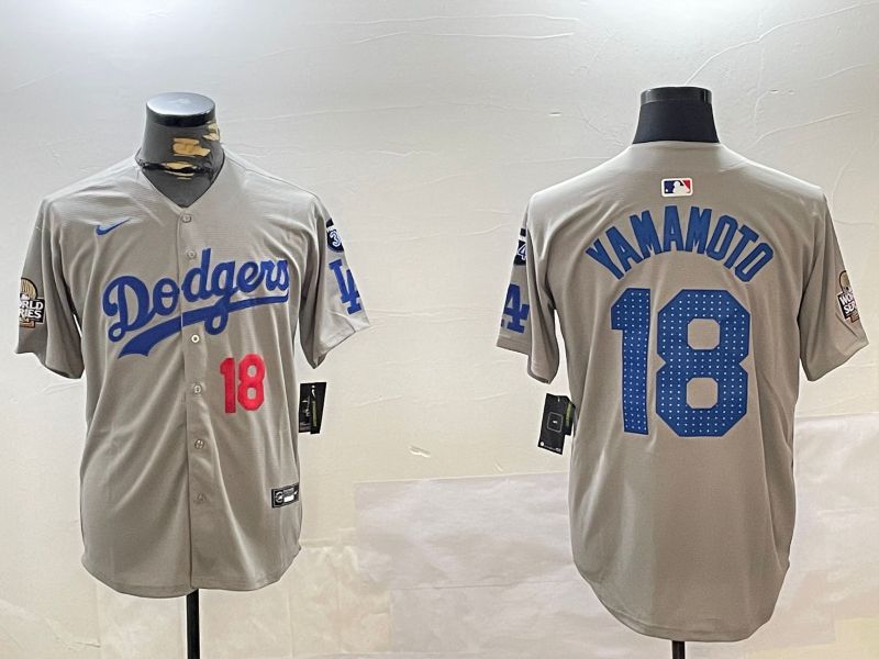 Men Los Angeles Dodgers 18 Yamamoto Grey Game 2024 Nike MLB Jersey style 12121